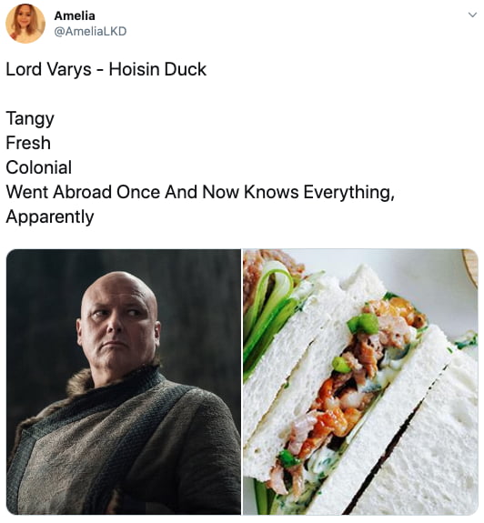 Game of Thrones Male Characters as Sandwiches