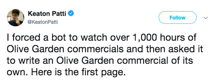 Bot Writes an Olive Garden Commercial
