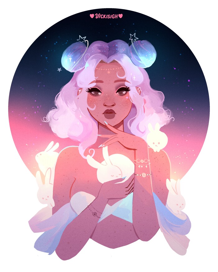 Girls with Space Buns Art
