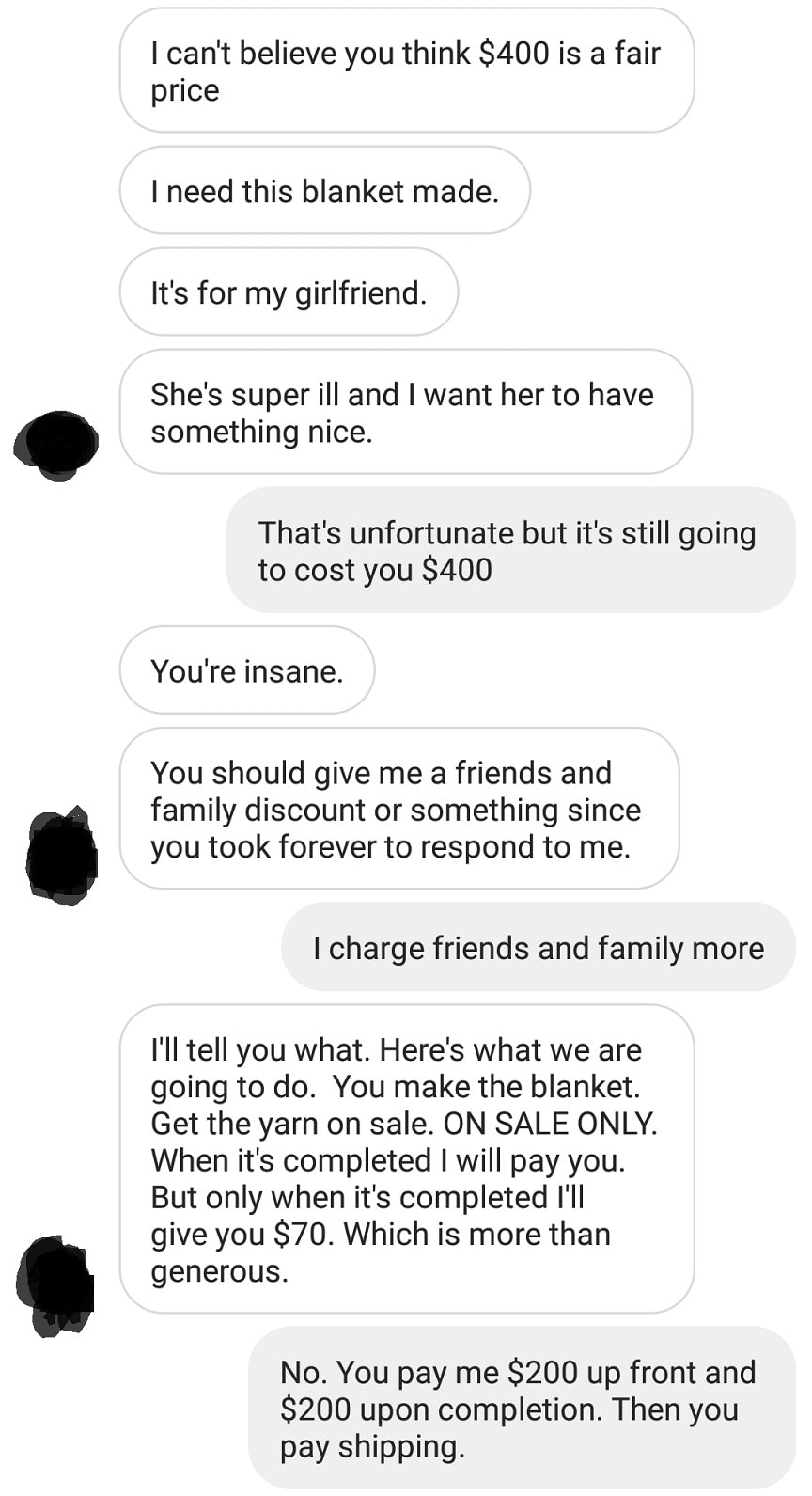 Abusive Messages from Jerk Who Wanted Crocheter To Work For Nothing
