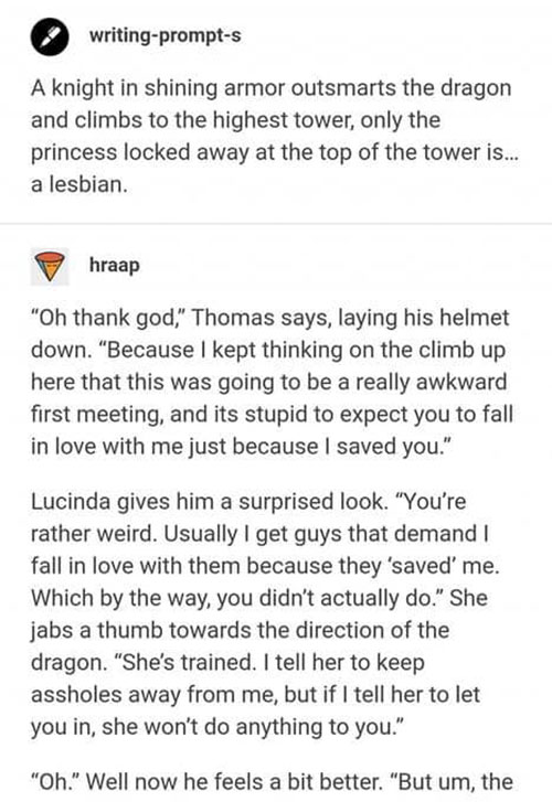 Knight Rescues a Lesbian Princess Writing Prompt