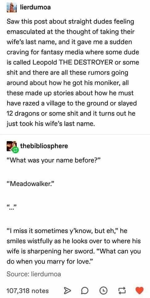 Fantasy Character Who Takes His Wifes Last Name