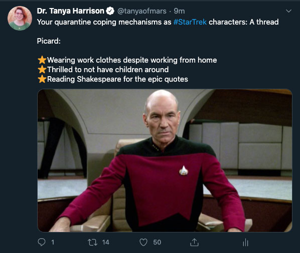 Quarantine Coping Mechanisms as Star Trek Characters