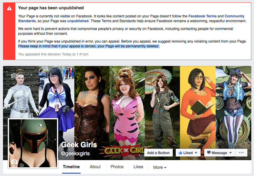 Our Geek Girls Facebook Page Has Been Removed