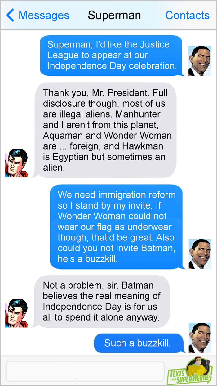 Independence Day Texts from Superheroes