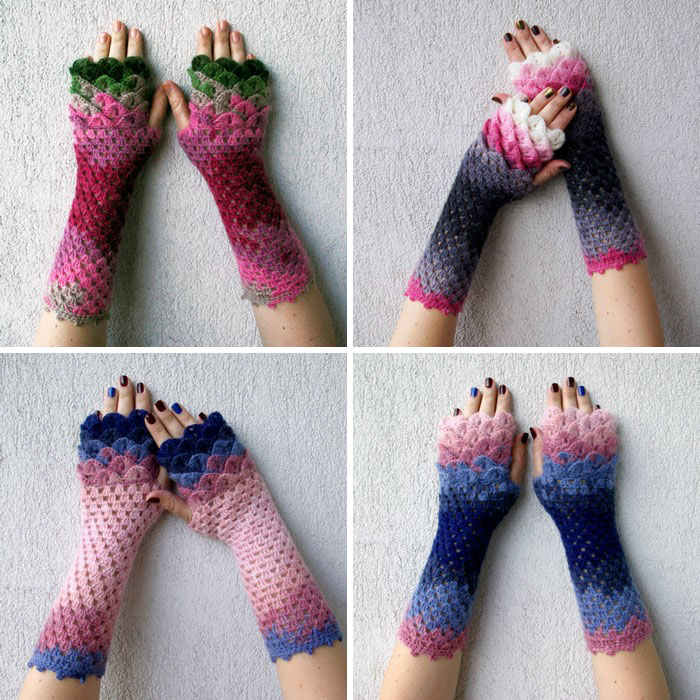 Dragon Scale Crocheted Gloves