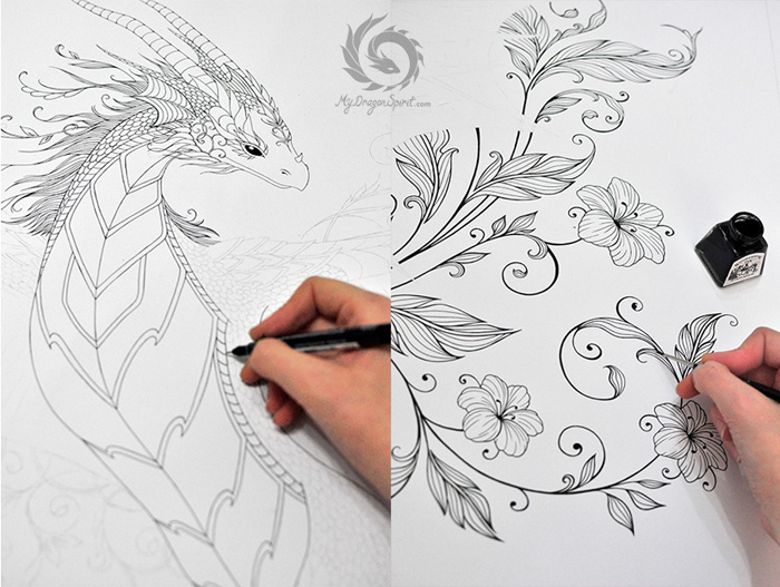 Hand Drawn Silk Dragon Scarves