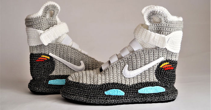 Back To The Future Air Mags Sneakers Slippers Knitted Crochet Custom Marty  McFly Plush Shoes Socks