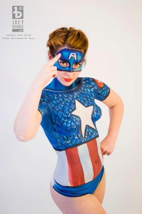 female captain america body paint