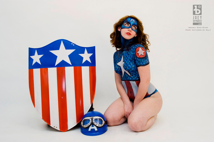 female captain america body paint