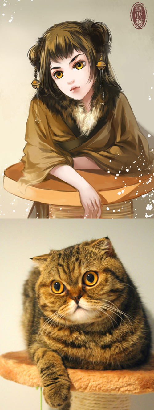 Cats Drawn as Anime Ladies