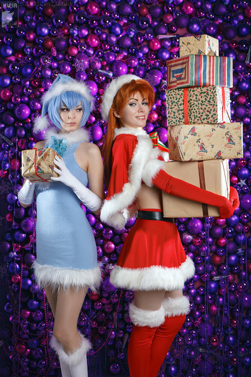 Christmas Asuka and Rei from Evangelion Cosplay