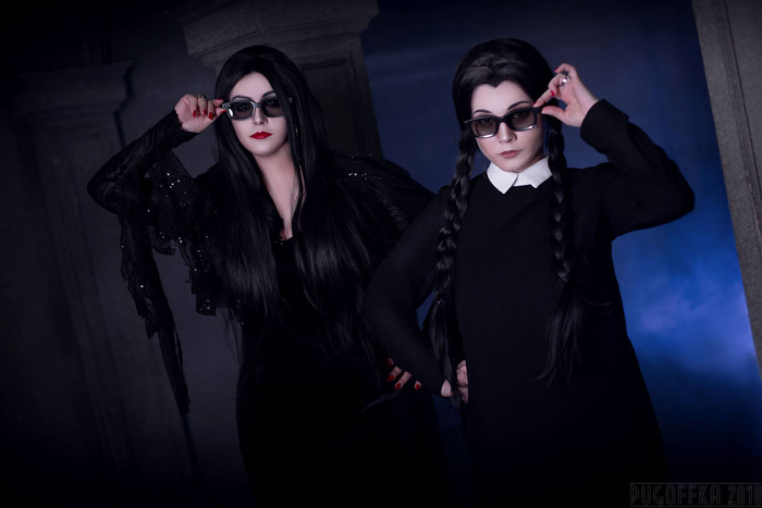 Morticia & Wednesday from The Addams Family Cosplay