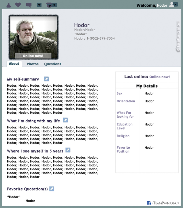 Game of Thrones Dating Profiles