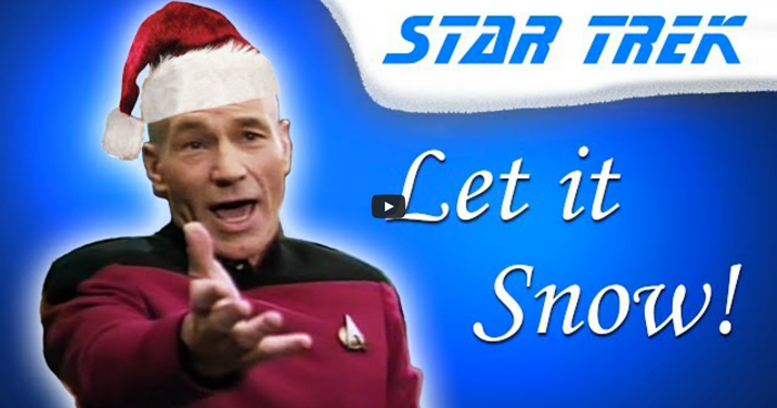 Captain Picard and the cast of TNG sings "Let it Snow!" ("Make it So!")