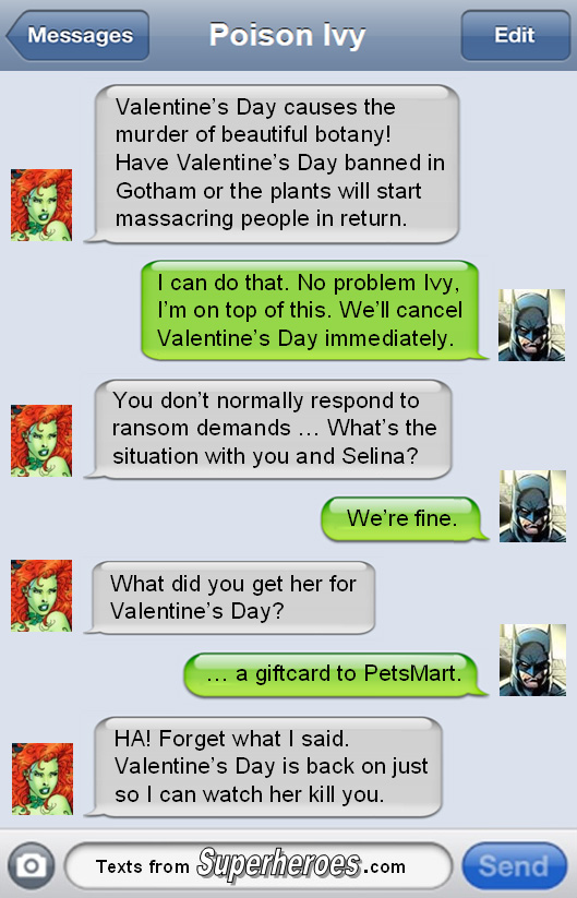 Valentines Day Texts from Superheroes