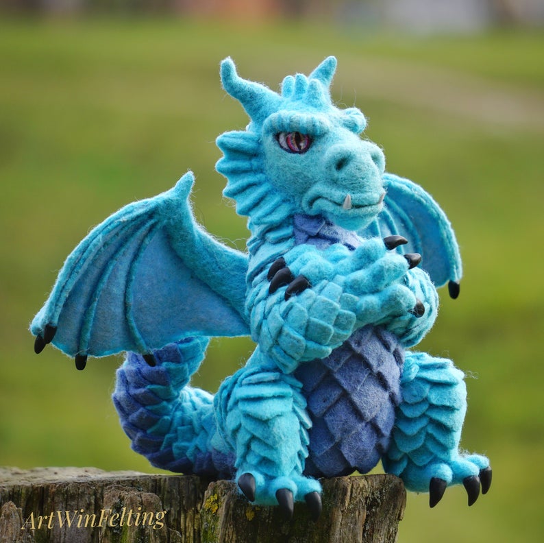 Needle Felted Blue Wool Dragon