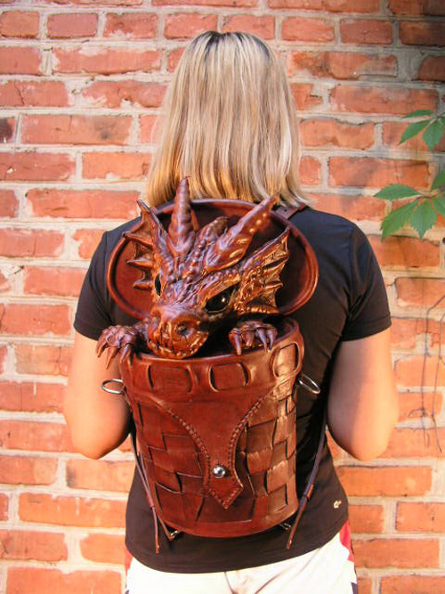 Dragon in Basket Leather Bag-Backpack