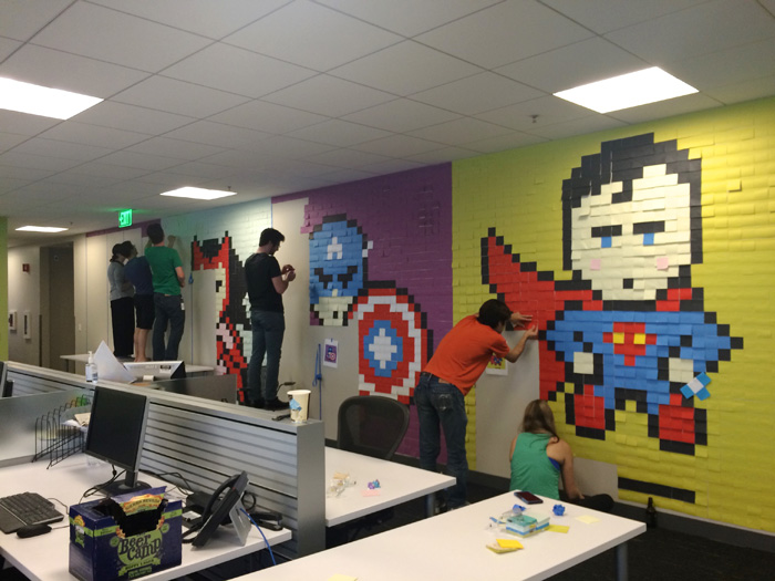 Incredible Post-it Note Superhero Mural at Office