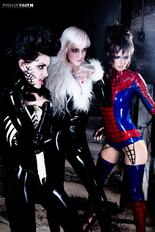 Spider-Girl, Black Cat & Venom Latex Cosplay